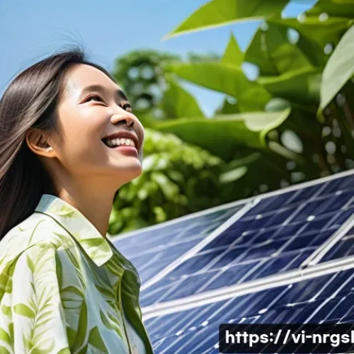 전력 소비 감축을 위한 혁신적 접근 - A modern Vietnamese single-family house with solar panels installed on its rooftop, bathed in warm, ...