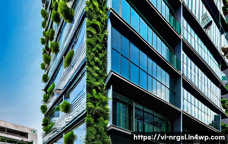 건물 에너지 소비 최적화 사례 연구 - **Modern Vietnamese Office Building with Integrated Solar Architecture**
A wide shot of a sleek,...