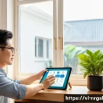 에너지 데이터 분석의 중요성과 활용 사례 - A modern Vietnamese household interior showcasing a smart energy monitoring system with digital disp...