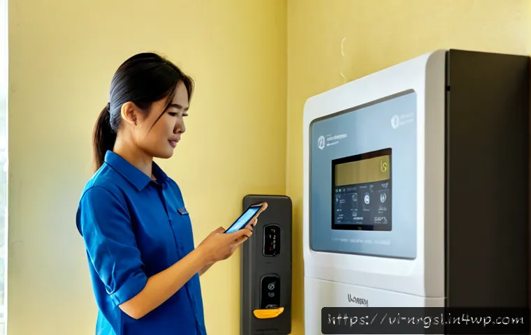 Home 17 전기 요금 절약을 위한 스마트 미터 활용법 - Photorealistic Vietnamese family home interior, a modern digital smart electricity meter mounted saf...